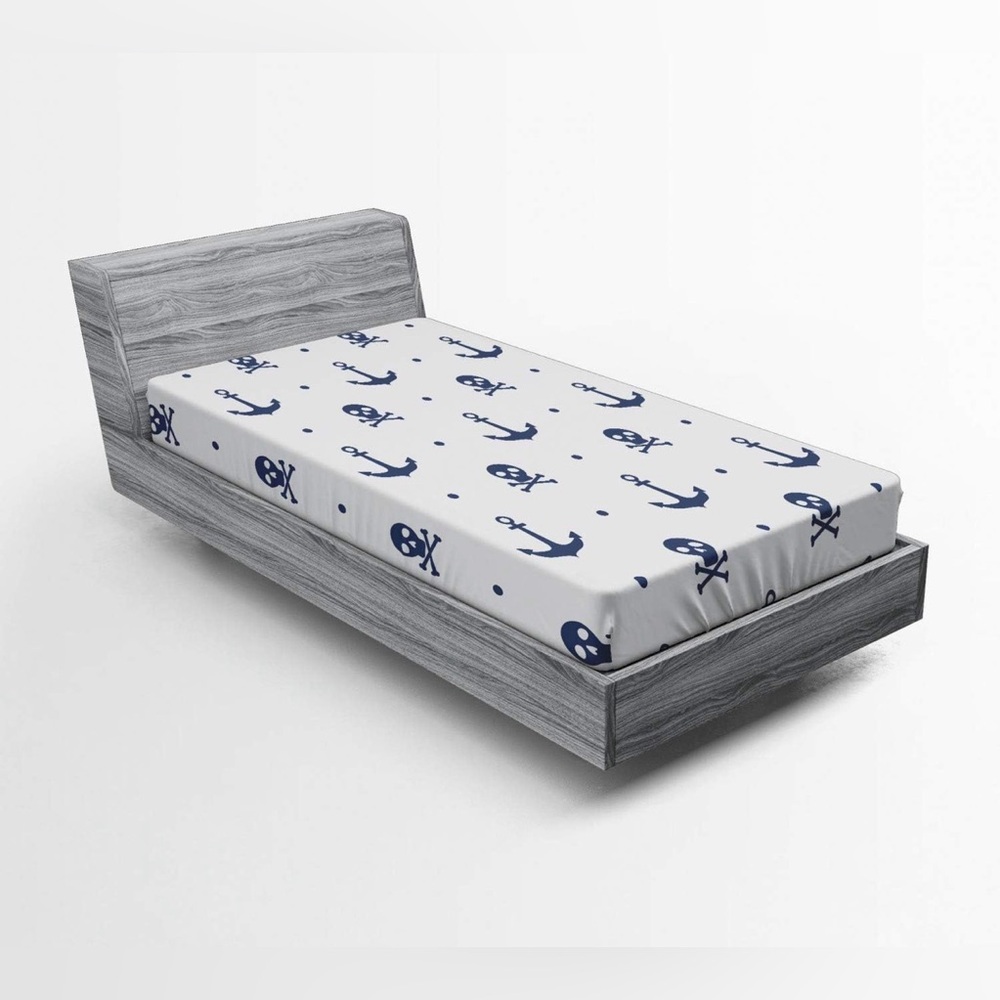 Ambesonne Nautical Anchor Fitted Sheet - Navy and White Twin